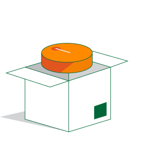 An open cardboard box with an oversized pill on top.