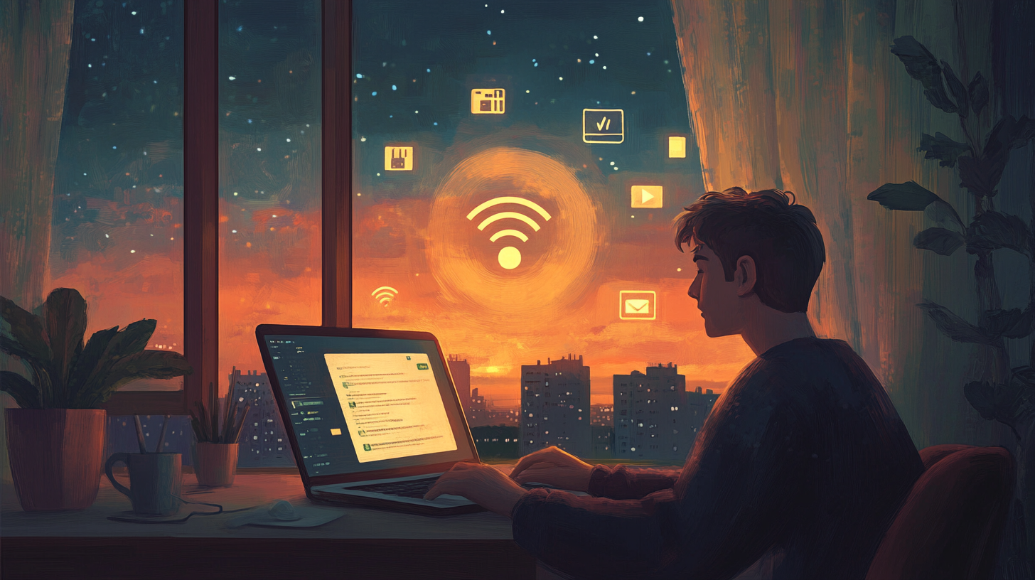 A bubble of encryption icons around a laptop showing confidential web browsing